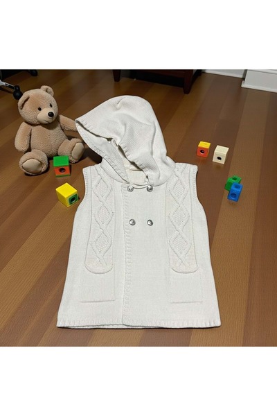 RYZE ÇOCUK Hooded Button Detail Knit Vest Beige