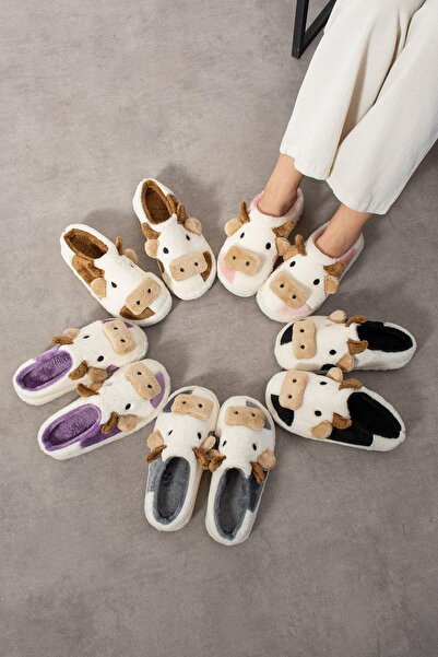 StWenn Ox Figured Winter Unisex House Slippers Non-Slip Sole