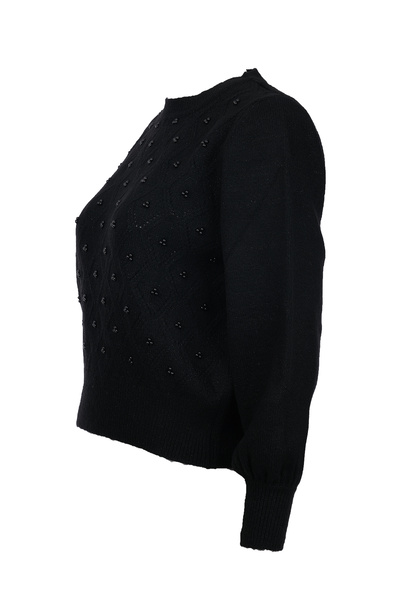 ON Women's Minimalist Crop Sweater - Balloon Sleeve, Pearl Detail - Casual & ...