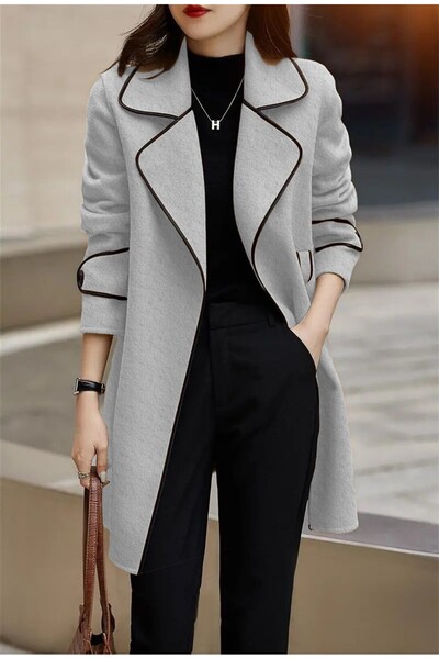 Toridas Kaşe Kadın Şık Yaka Kaban ve Kemer