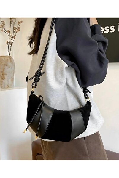 DMG Collection Дамска чанта за ръка и рамо от велур и кожа с детайли от модел...