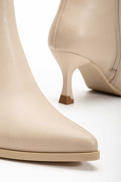 CHICELLA Mira Bej Cilt Sivri Burun Kadın Topuklu Bot