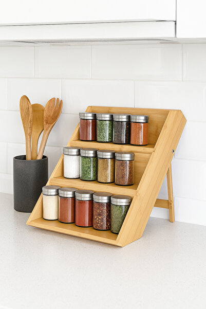ERKUGO Bambu 3 Katlı Katlanır Ayaklı Baharatlık Standı Çekmece İçi Baharatlık Standı, Bambu Organizer