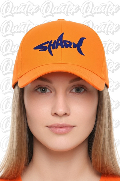QUATEX Shark Embroidered Hat – Orange 100% Cotton Gabardine Unisex Model