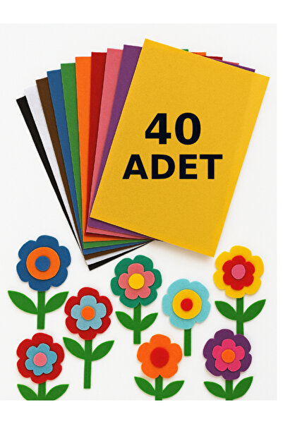 nistabolje 40 Adet Keçe Karışık Renk(10'lu X 4 Paket) - A4 Boyut 20x30 Cm.