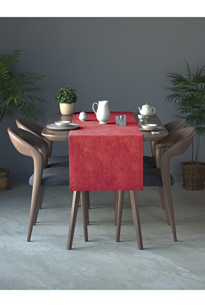 Perle Yıl Başı Konsepti Kadife Dokulu Kırmızı Renk Runner Daily Series 40 X 140