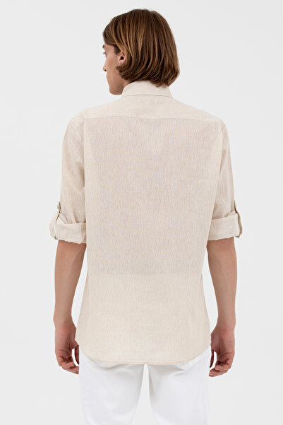 U.S. Polo Assn. Men's Linen Shirt - 3/4 Sleeve, Shirt Collar, Regular Fit