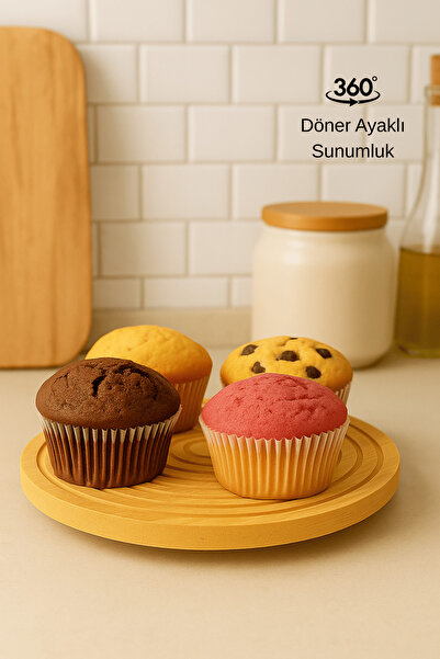 ERKUGO Bambu Dekoratif Yuvarlak Sunum Tabağı, 360 Derece Dönebilen Servis Tab...