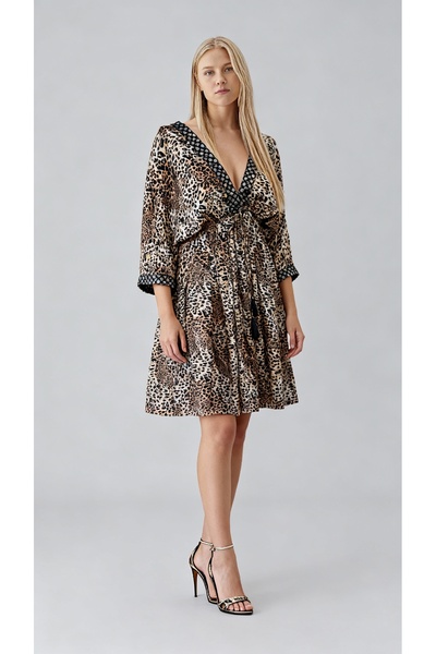 Matcha Butik Women's Leopard Print Indian Silk Mirror Embroidered Ethnic Dress, Standard Size