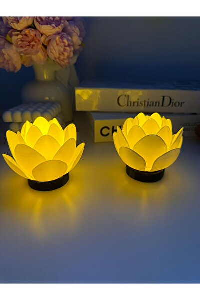 PRİNTELLA 2 ADET Lotus Çiçeği Tasarım Pilli Led Mum | Dekoratif Meditasyon Mu...