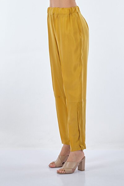 MissWhence Dar Paça Yüksek Bel Lastikli Sarı Kadın Pantolon 22131103