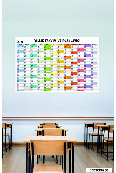 bizerk görsel 2026 Duvar Takvimi ve Yıllık Planlayıcı Yatay Laminasyonlu Okul...