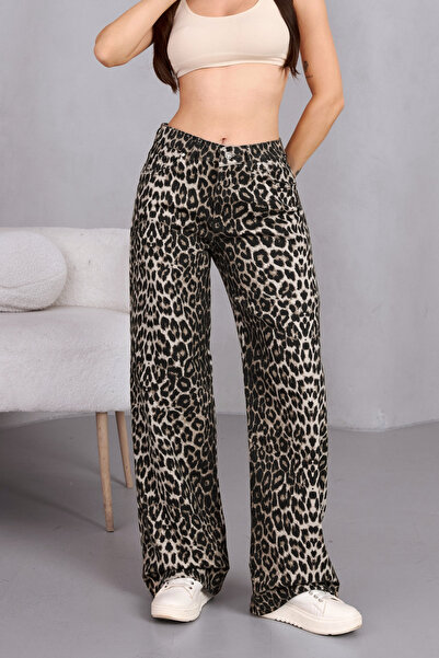 alanora High Waist LYcra Leopard Print Women's Wide Leg Pants