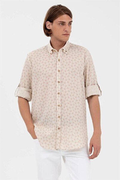 U.S. Polo Assn. Мъжка риза от 100% памук с яка и сгъваем ръкав, цвят камила, 1577132