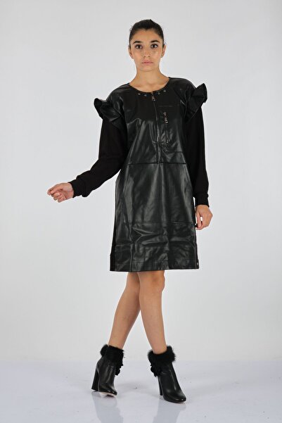 Unıquemode Унікальна модель мінімалістичного довгого шкіряного плаття з довгими рукавами - повсякденна елегантність