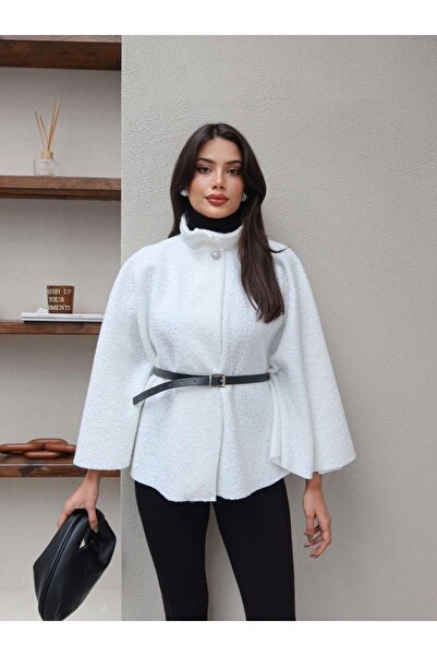 LUMİ Women's Oversized Textured Short Coat – Belted, Plush Look, Stylish Casu...