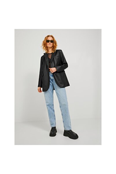 Jack & Jones Jack&jones Double Breasted Collar Black Women's Faux Leather Blazer Jacket12227940