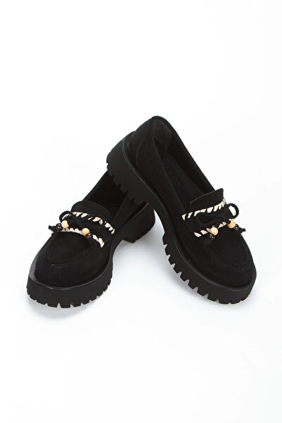 MFT AYAKKABI Удобни дамски мокасини с панделка в черно