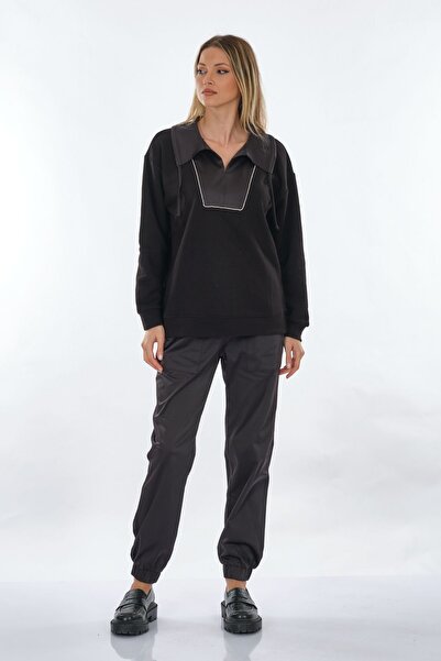 Unique fashion سويت شيرت نسائي ذو ياقة بولو كبيرة الحجم بتصميم فريد - طراز كا...