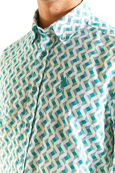 U.S. Polo Assn. Ανδρικό πουκάμισο με γεωμετρικό σχέδιο μακρυμάνικο - μινιμαλιστικό