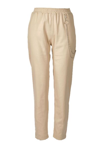 Ysatis Beige Women's Trousers - Chain Detail, Skinny Leg, Normal Waist24242000112