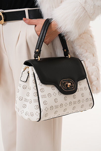 Morpelikan Geantă de umăr pentru femei cu monogramă albă - cu patru compartim...