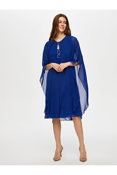 Faik Sönmez Damla Taş Detaylı Şifon Pelerinli Abiye Elbise Faik Sönmez