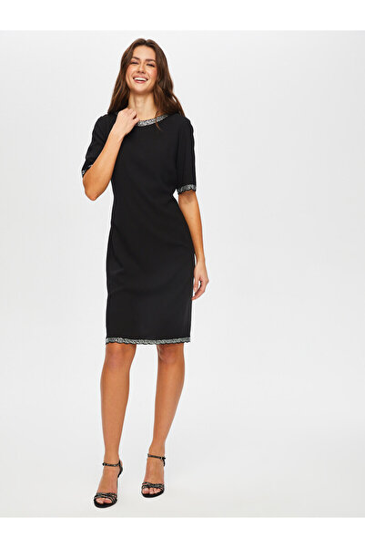 Faik Sönmez Minimalist Midi Elbise - Kısa Kol Yuvarlak Yaka Günlük & Özel Gün
