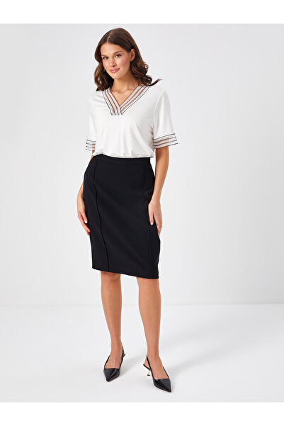 Faik Sönmez B00035 Black Slim Fit Skirt