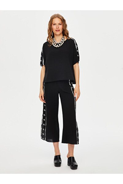 Faik Sönmez Resort Palm Print Detailed Short Sleeve Muslin Blouse Faik Sönmez