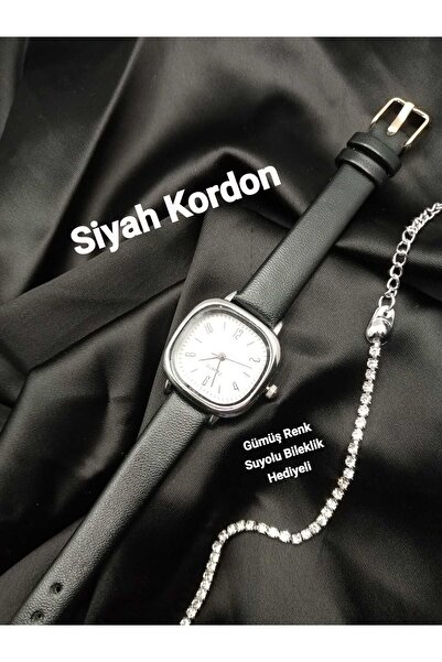 Brality ساعة يد نسائية كلاسيكية بتصميم عتيق... هيكل فضي... حزام أسود tt0054