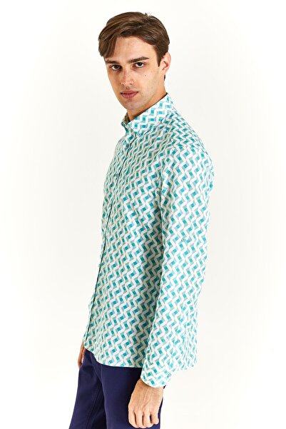 U.S. Polo Assn. Ανδρικό πουκάμισο με γεωμετρικό σχέδιο μακρυμάνικο - μινιμαλιστικό