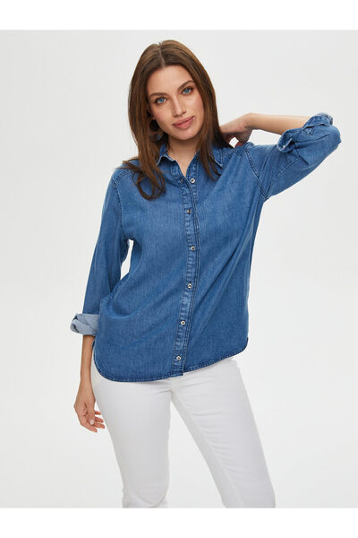 Faik Sönmez Kadın Tenselli Basıc Jean Gömlek Faik Sönmez