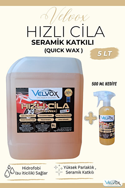 VELVOX Seramik Katkılı Hızlı Cila 5L + 500 ml Hediye, Yüksek Parlaklık, Su İt...