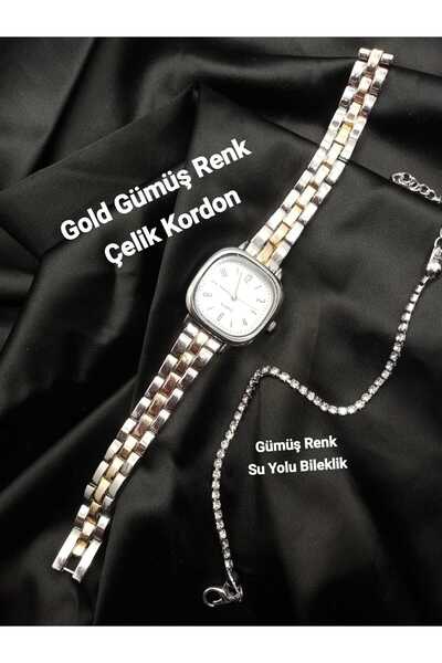 QUARTZ Vitoria Model Gold-Silver Color Cord Women Wristwatch with Bracelet Gift Bb0054