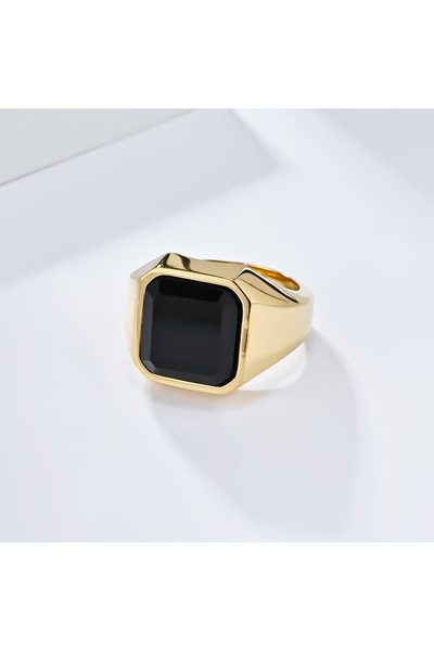 Kracer 18K gold-plated steel ring with black zircon stone