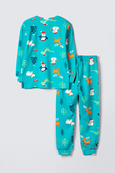 Krazber Christmas Themed Unisex Children's Pajamas Set - Turquoise