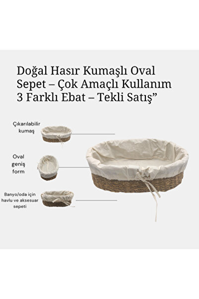 CasaLinda Coș oval din răchită naturală, acoperit cu material textil detașabi...