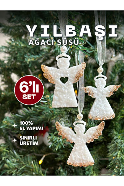 RAVVORA 6'lı Kristal Dokulu Yılbaşı Çam Ağacı Süsü Seti El Yapımı Reçine Mele...