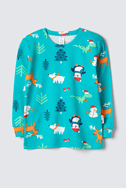 Krazber Christmas Themed Unisex Children's Pajamas Set - Turquoise