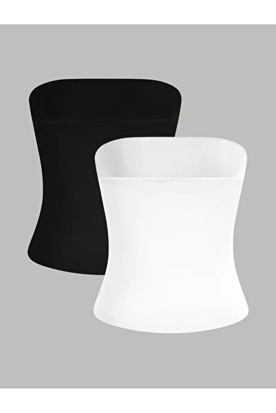 Olyssia Γυναικείο μακρύ ασπρόμαυρο μπλουζάκι χωρίς στράπλες – Κομψό, εφαρμοστό στο σώμα, ελαστικό ύφασμα / βασική μπλούζα σώματος