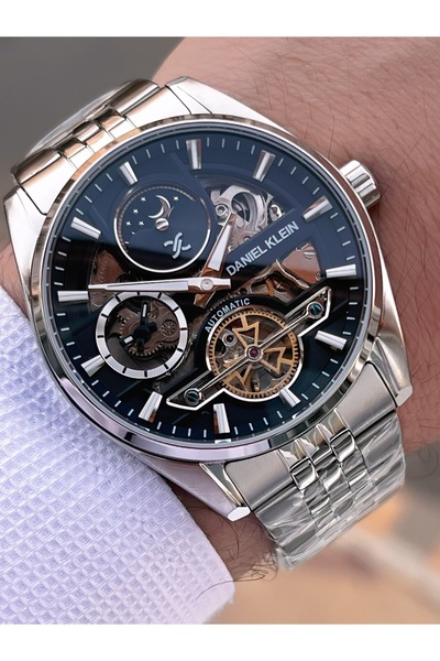 Daniel Klein Men's Wristwatch with Automatic & Wind-Up Moon and Sun Dial Feature