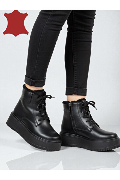 starlike Γυναικείες μπότες από γνήσιο μαύρο δέρμα T7018