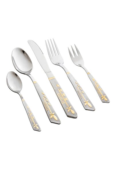 HIC Stainless Steel Cutlery Set Silver With Gold 30 Pieces