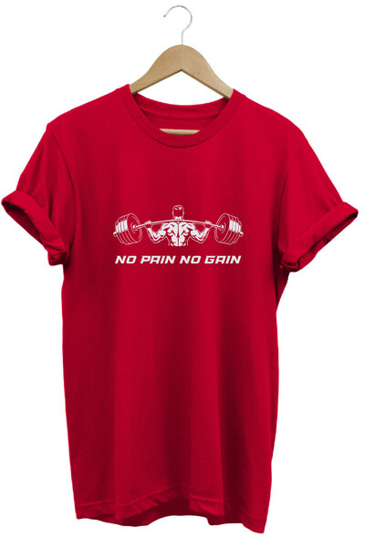onsrawear Tricou roșu de bază, 100% bumbac, cu imprimeu No Pain No Gain Fitne...