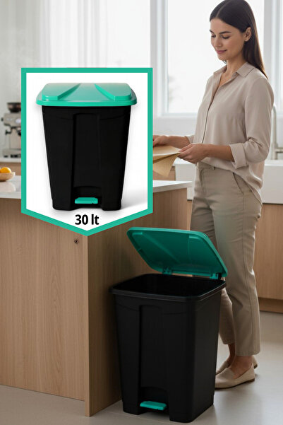 StarLoft Slim Pedallı Çöp Kovası 30 Lt Yeşil -Siyah - Hijyenik Ayaklı Çöp Ten...