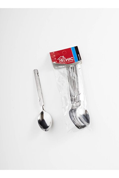 HIC طقم ملاعق حلى من الستانلس ستيل المقاوم للصدأ مكون من 12 قطعة فضي