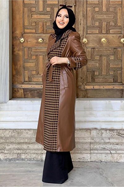 TRENDTESETTÜR Women's Taba Leather Cap with Goosebite Detail 0357