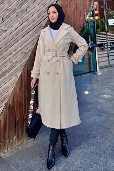 TRENDTESETTÜR Women's Beige (Stone) Belted Coat t 5216