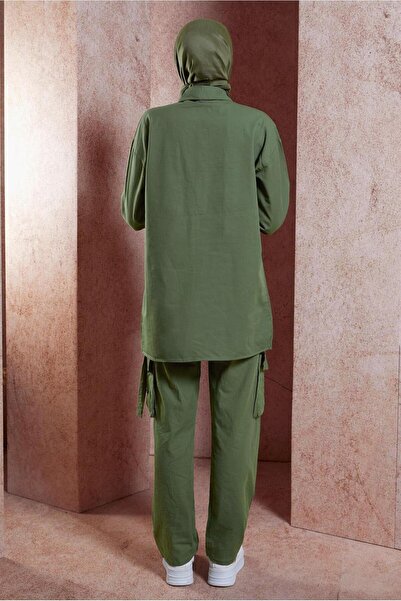 TRENDTESETTÜR Women's Khaki Cargo Pocket Trousers Set - T 6191